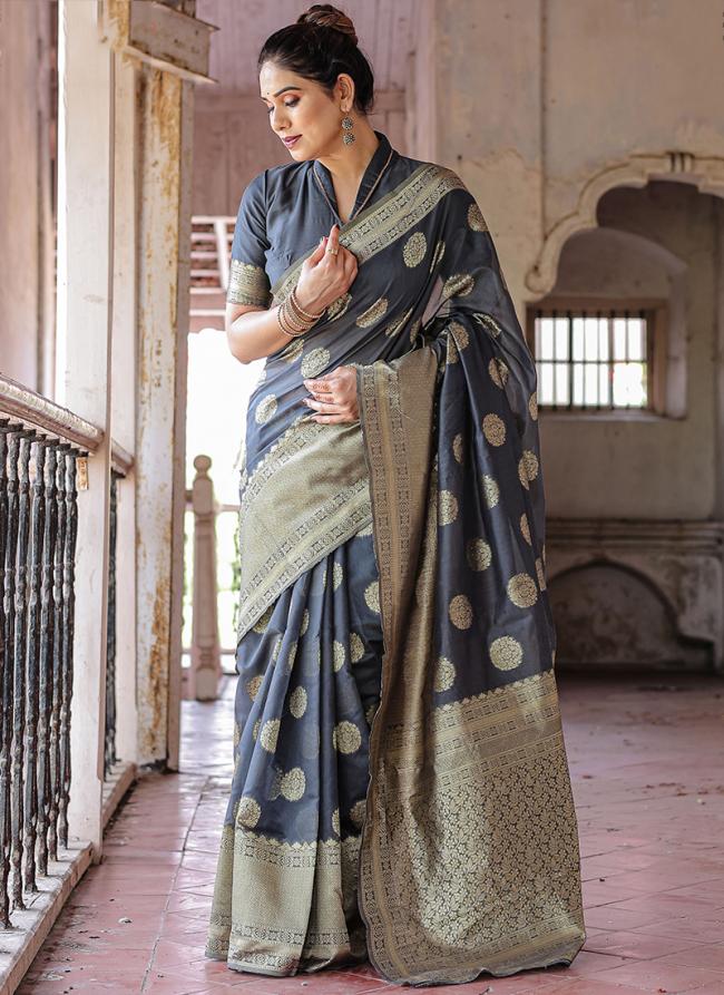 Chanderi Silk Grey Festival Wear Weaving Saree